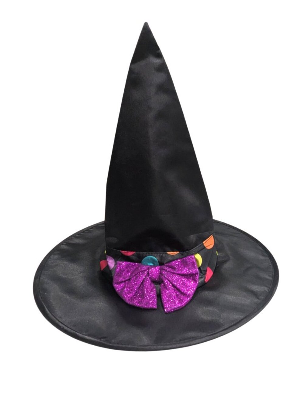 Girls’ Witch Hat 3T–4T Black Polka Dot Purple Glitter Bow Halloween